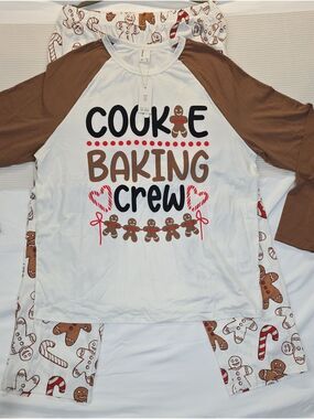 Cookie Baking Crew Kids Raglan Top and Pajama Set - Brown & White Xl